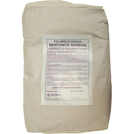 BENTONITE SERBIOS - Polvere di roccia fungicida composto da Ossido di Silicio e Alluminio (fillosilicato)