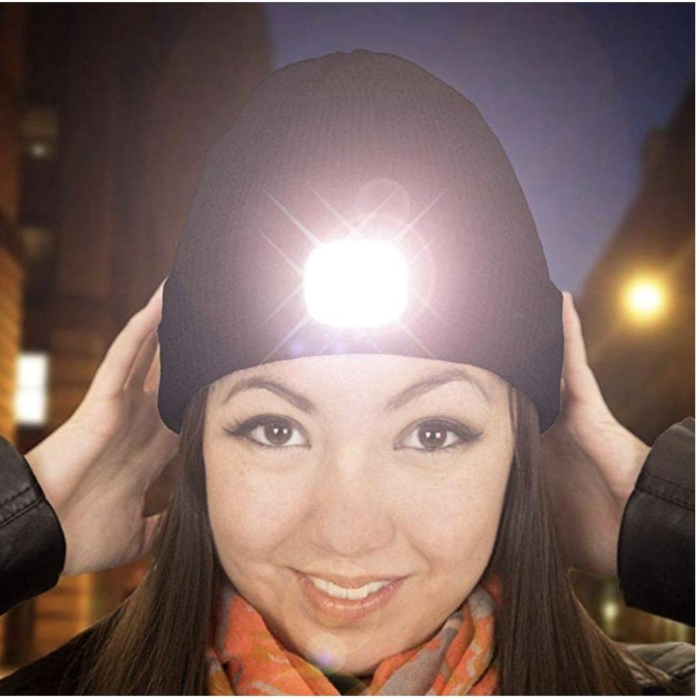 Cappellino Berretto caldo e confortevole con luce led frontale ricaricabile via USB