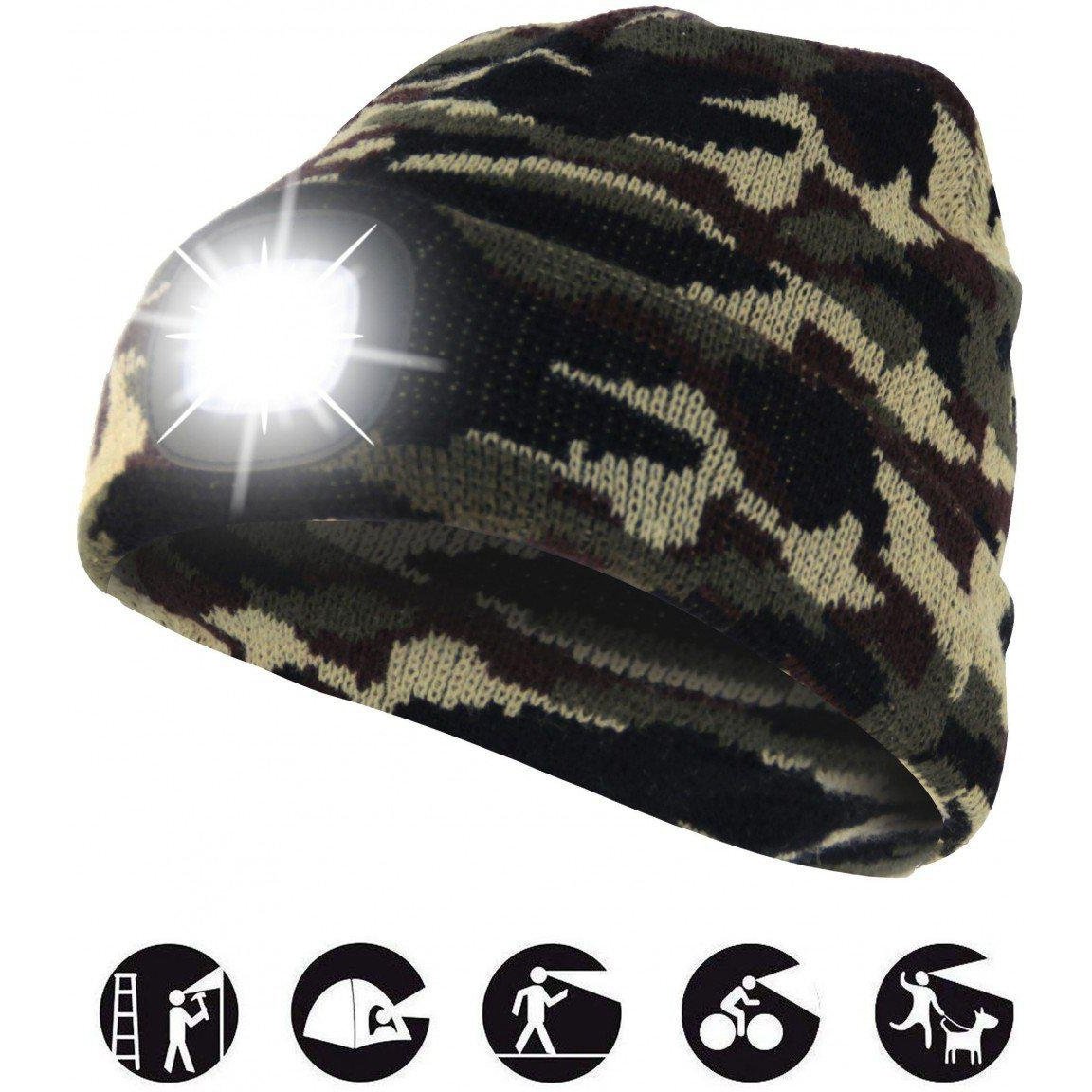Cappellino Berretto militare caldo e confortevole con luce led frontale ricaricabile via USB