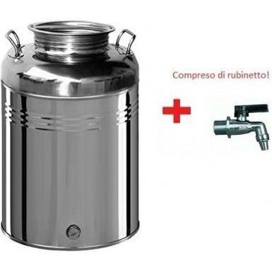 Fusto in acciaio inox 50 litri per olio vino miele e altro con rubinetto e guarnizione