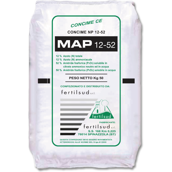 MAP 12+52 - concime adatto per la semina e per la maggiorate delle colture, per uso orticolo e agricoltura.