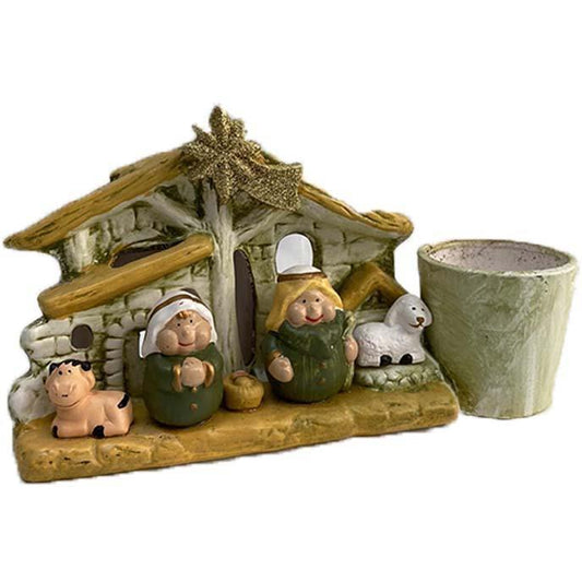 Presepe di Natale natività con porta vaso 30 x 18 cm